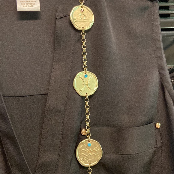 Linea by Louis Dell 'Olio Zodiac Medallion Reversible Goldtone Necklace w Stones - Picture 10 of 13